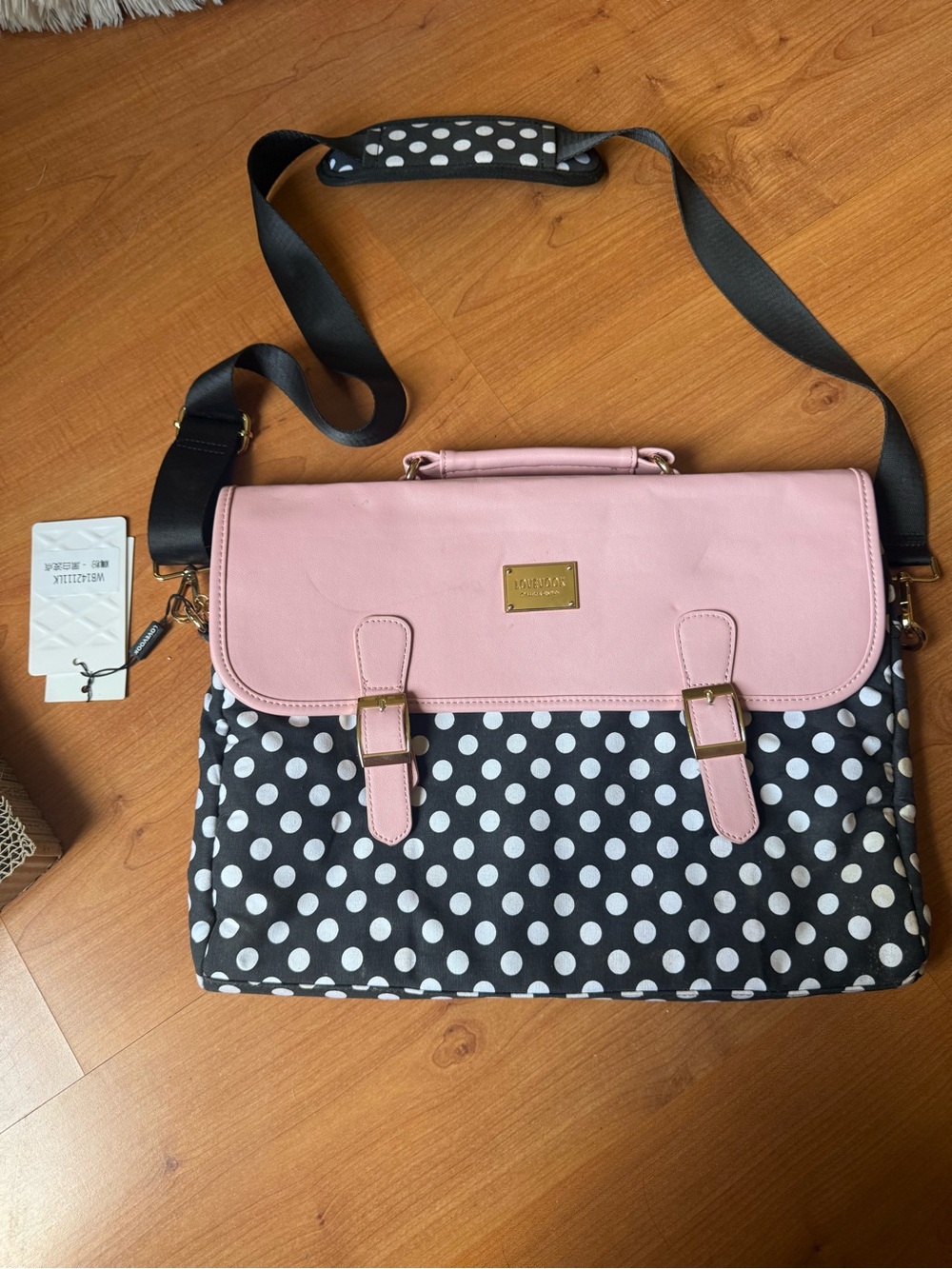 Polka Dot Pink Flap Laptop Bag with Shoulder Strap - Unknown Brand